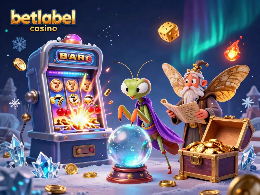Engage with betlabel casino in a vibrant 3D scene filled with exciting slot elements and mystical characters.